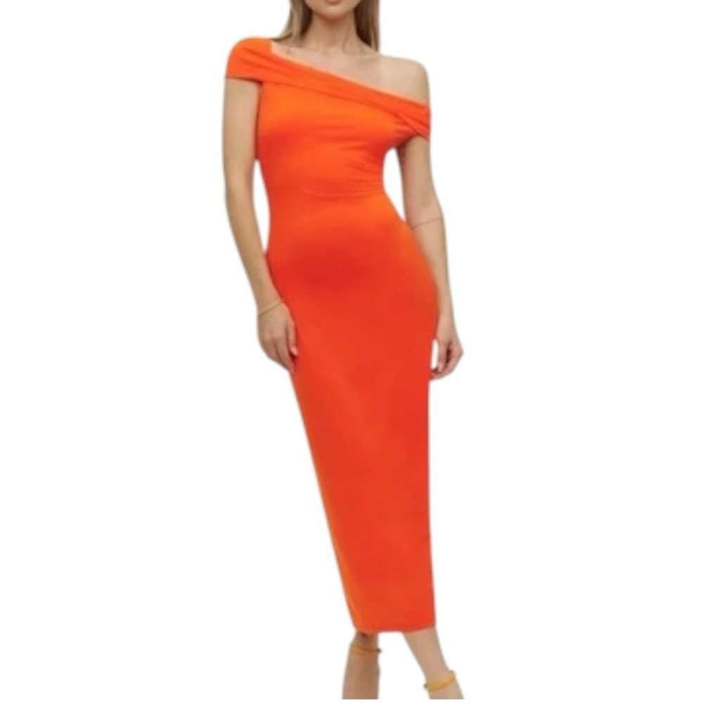 Reformation Orange Off-Shoulder Midi Dress